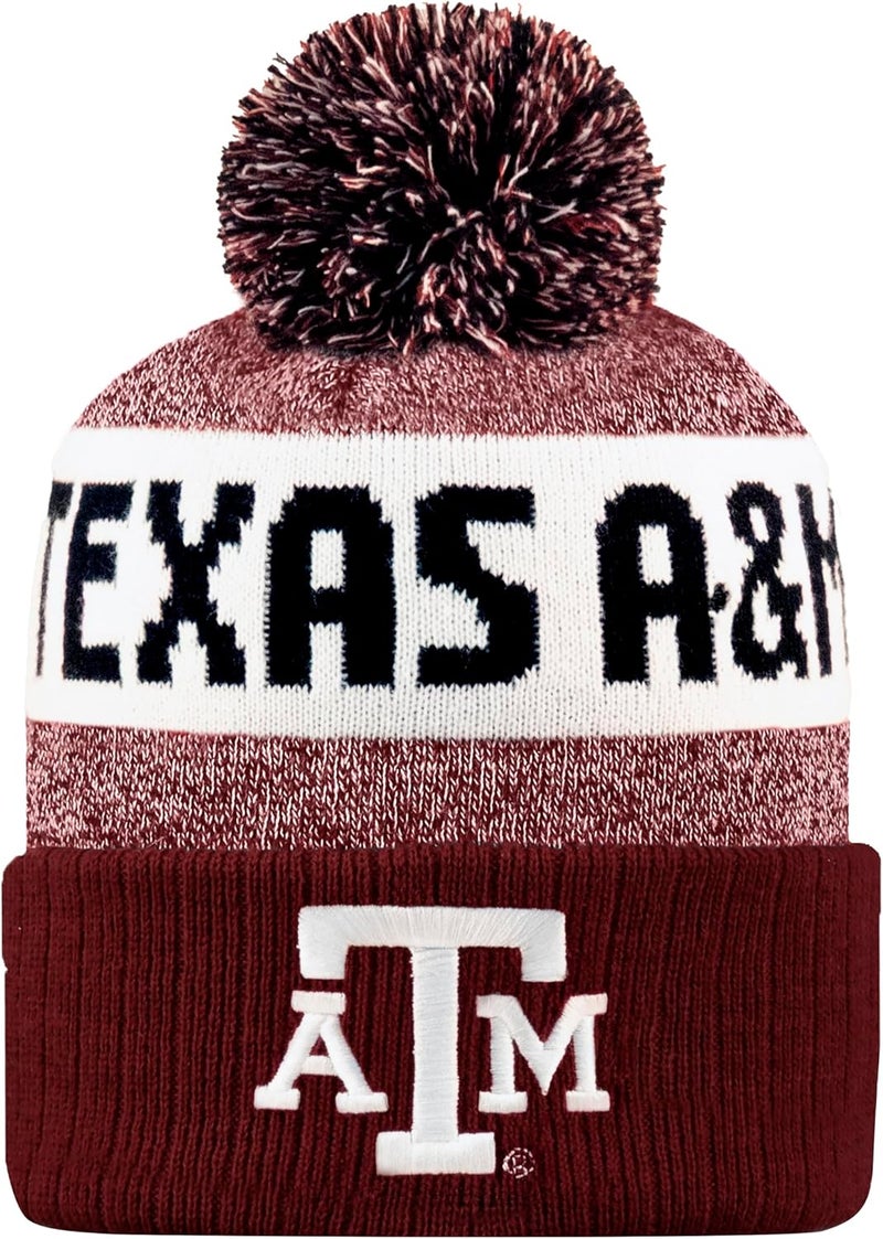 LogoFit NCAA Team Color-Embroidered Logo -Cuffed Knit Skully Beanie Pom Hat-OSFM - Image 1